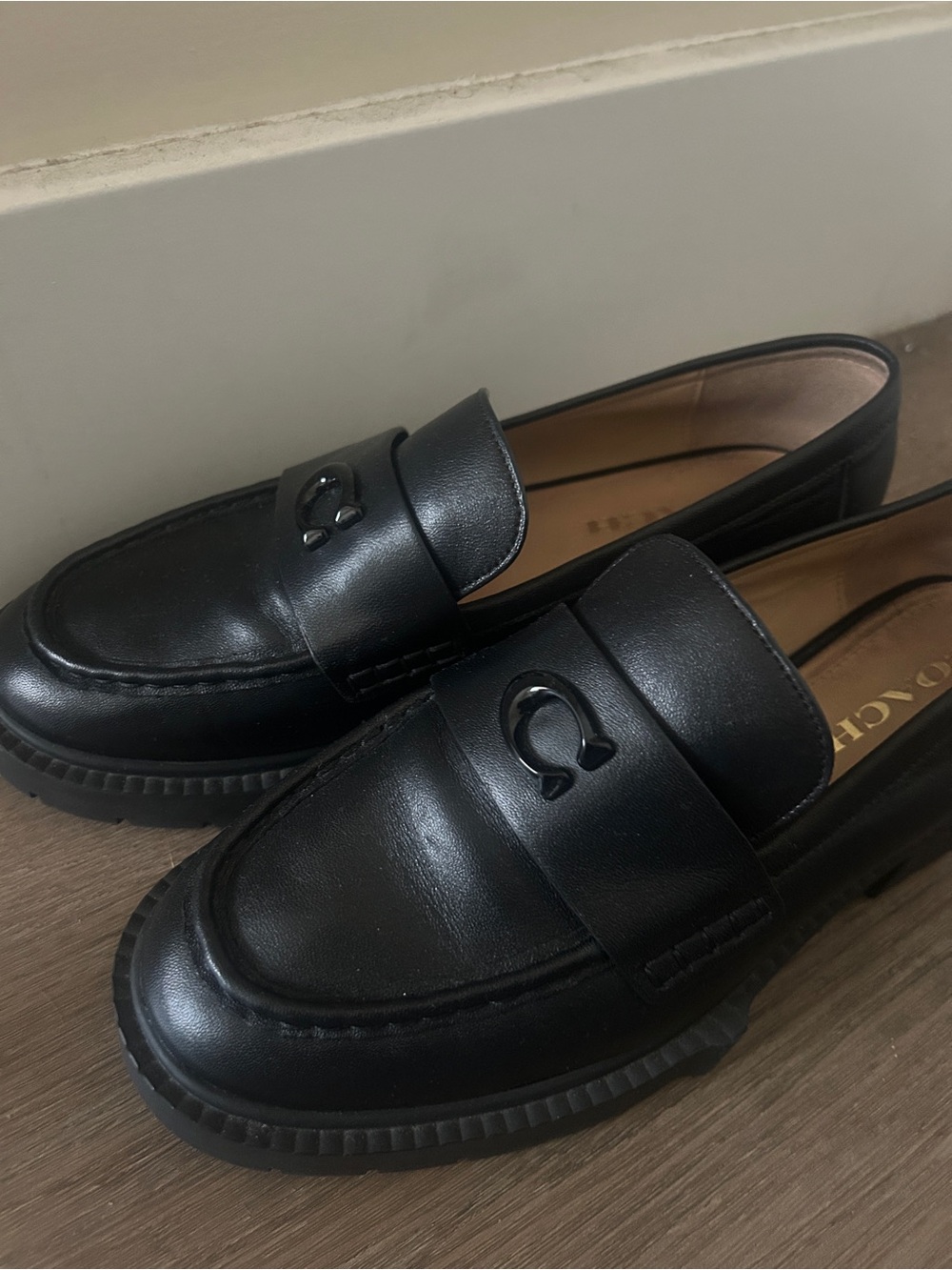 Coach Black Leather Women's Penny Loafers - Picture 2 of 5